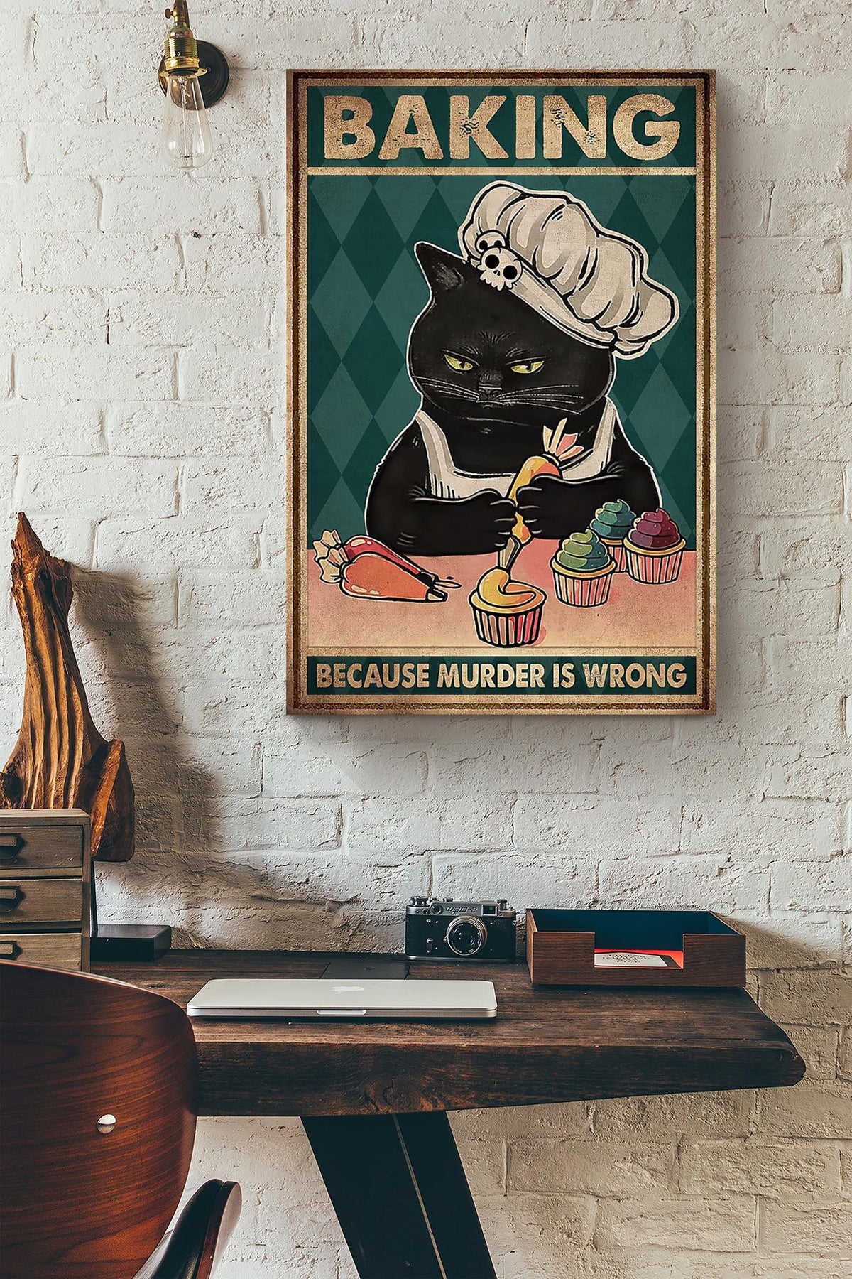Baking Because Murder Is Wrong Bakery Wall Art Gift For Cake Lover Bakery Decor Canvas Framed Prints, Canvas