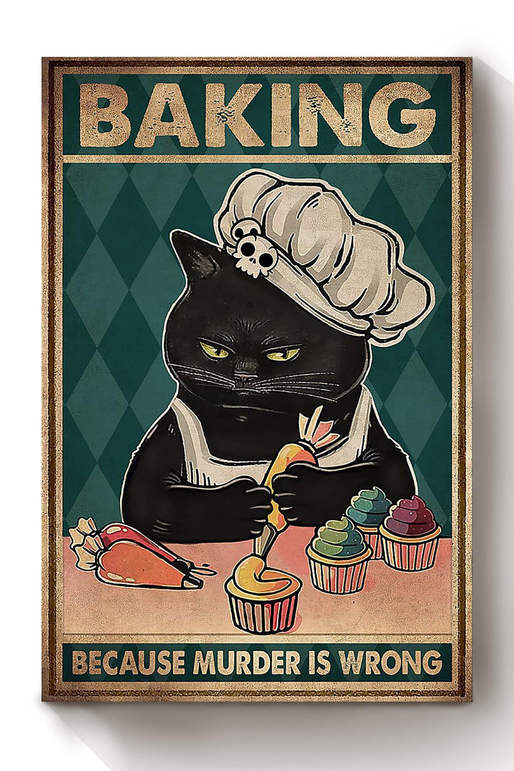 Baking Because Murder Is Wrong Bakery Wall Art Gift For Cake Lover Bakery Decor Canvas Framed Prints, Canvas