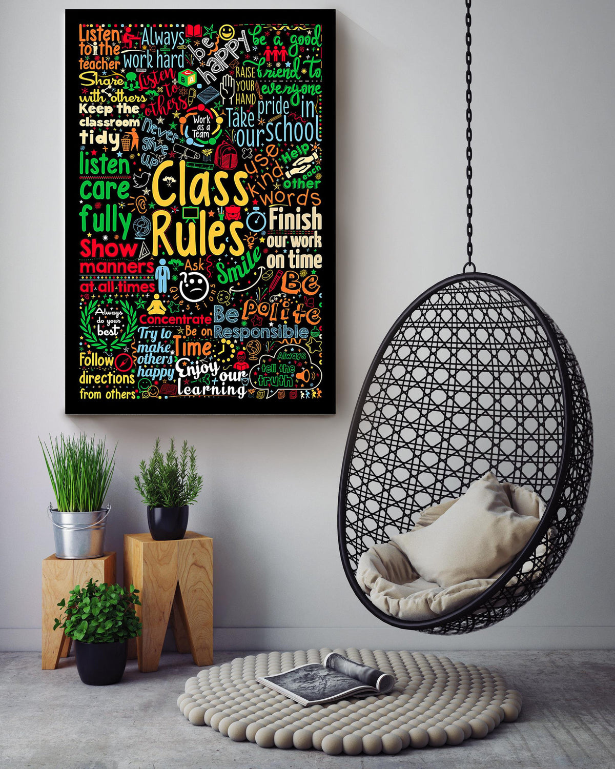 Back To School Class Rules Canvas Gallery Wrapped Canvas Framed Gift Idea