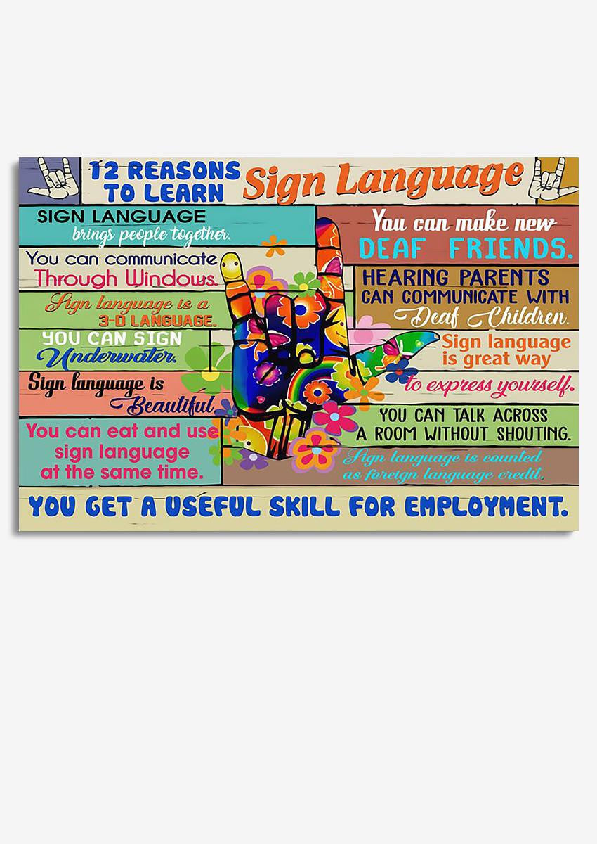 12 Reasons To Learn Sign Language Colorful Wall Art Gift For Deat Child And Their Parents Framed Prints, Canvas