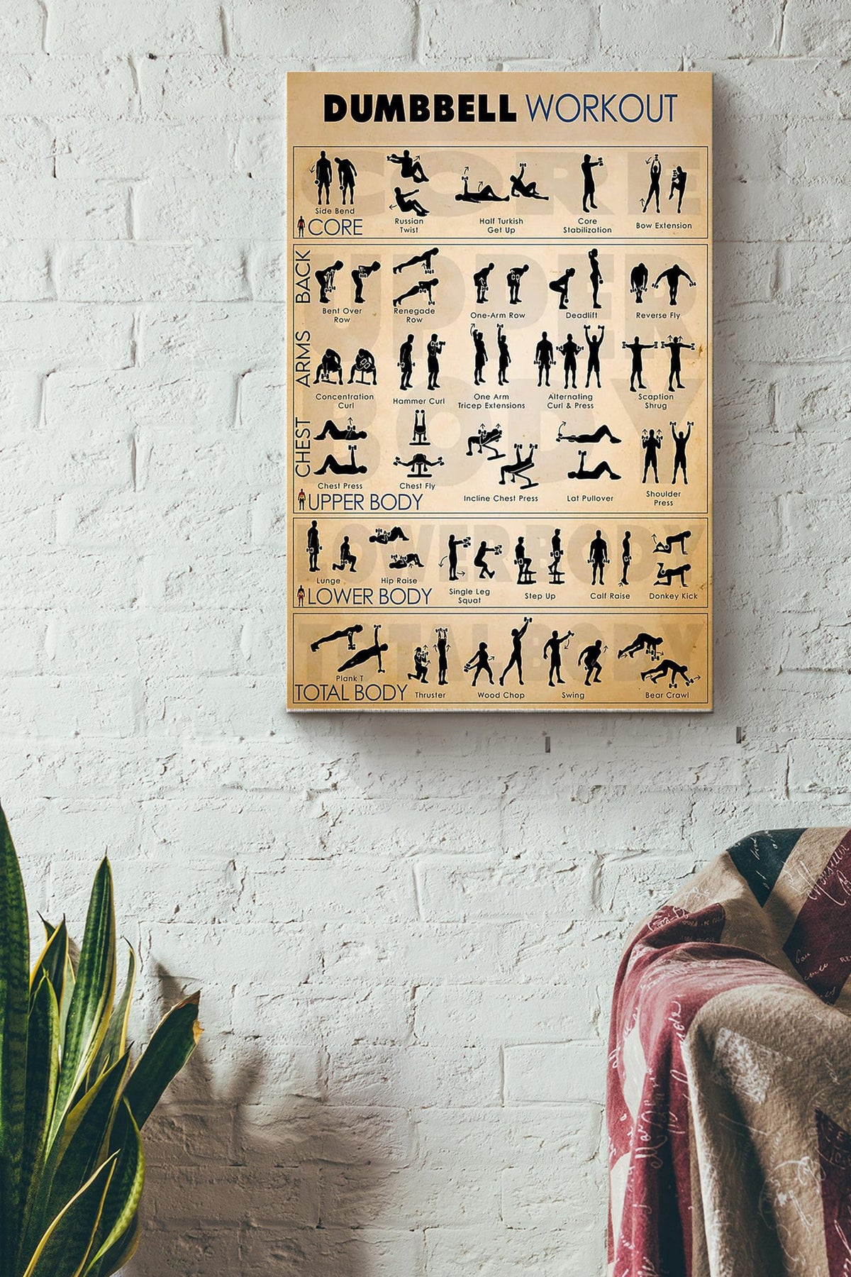 Bumbbell Workout Fitness Poster Canvas Gallery Wrapped Canvas Framed Gift Idea