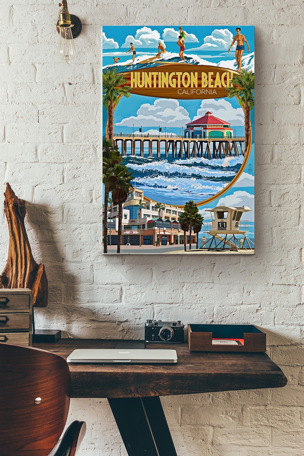 Huntington Beach In California Poster - Travel Wall Art - Gift For Beach Lover Tourist Souvenir Traveling Lover Canvas Gallery Wrapped Canvas Framed Gift Idea Framed Prints, Canvas