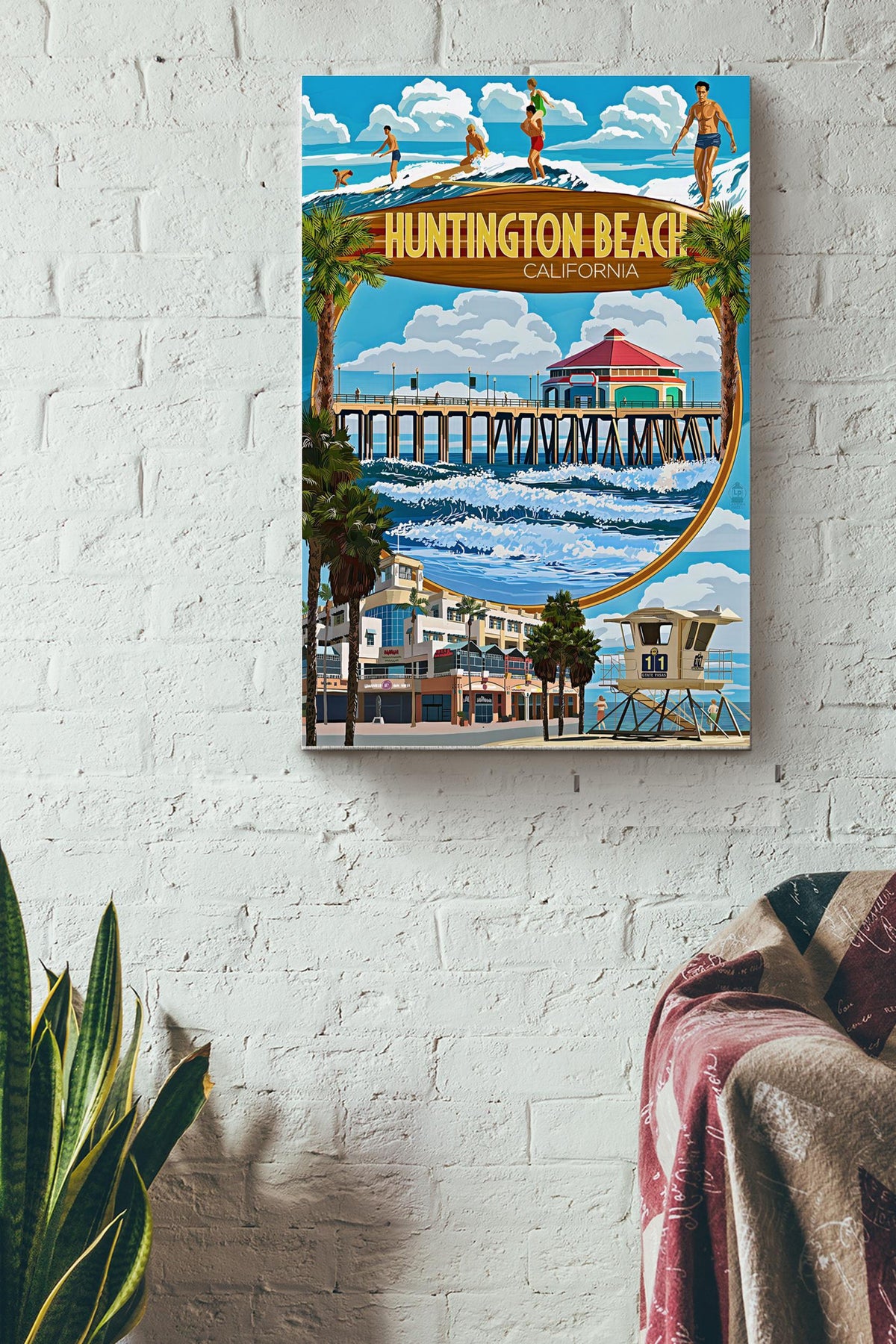 Huntington Beach In California Poster - Travel Wall Art - Gift For Beach Lover Tourist Souvenir Traveling Lover Canvas Gallery Wrapped Canvas Framed Gift Idea Framed Prints, Canvas