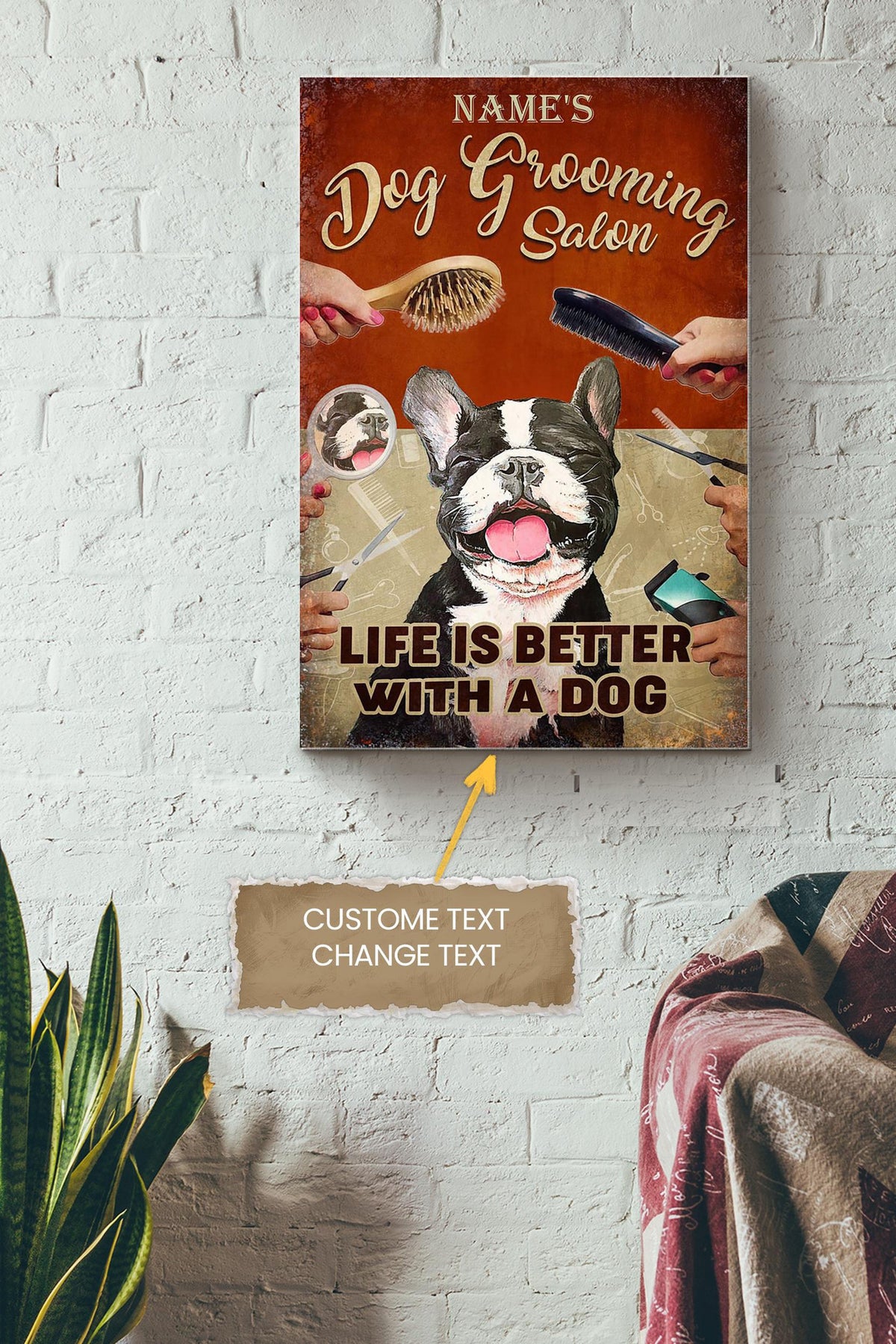 Dog Grooming Salon Personalized Poster - Animal Wall Art - Gift For Dog Lover Dog Foster Puppy Fan Pet Shop Decor Canvas Gallery Wrapped Canvas Framed Gift Idea Framed Prints, Canvas