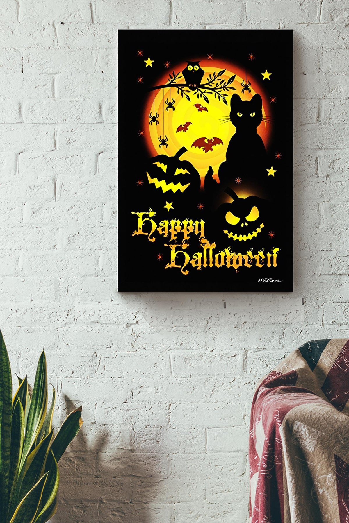 Happy Halloween Halloween Wall Art Gift For Halloween Decor Cat Lover Kitten Foster Canvas Framed Prints, Canvas