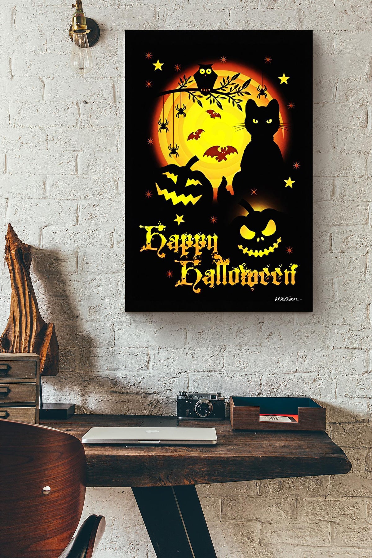 Happy Halloween Halloween Wall Art Gift For Halloween Decor Cat Lover Kitten Foster Canvas Framed Prints, Canvas