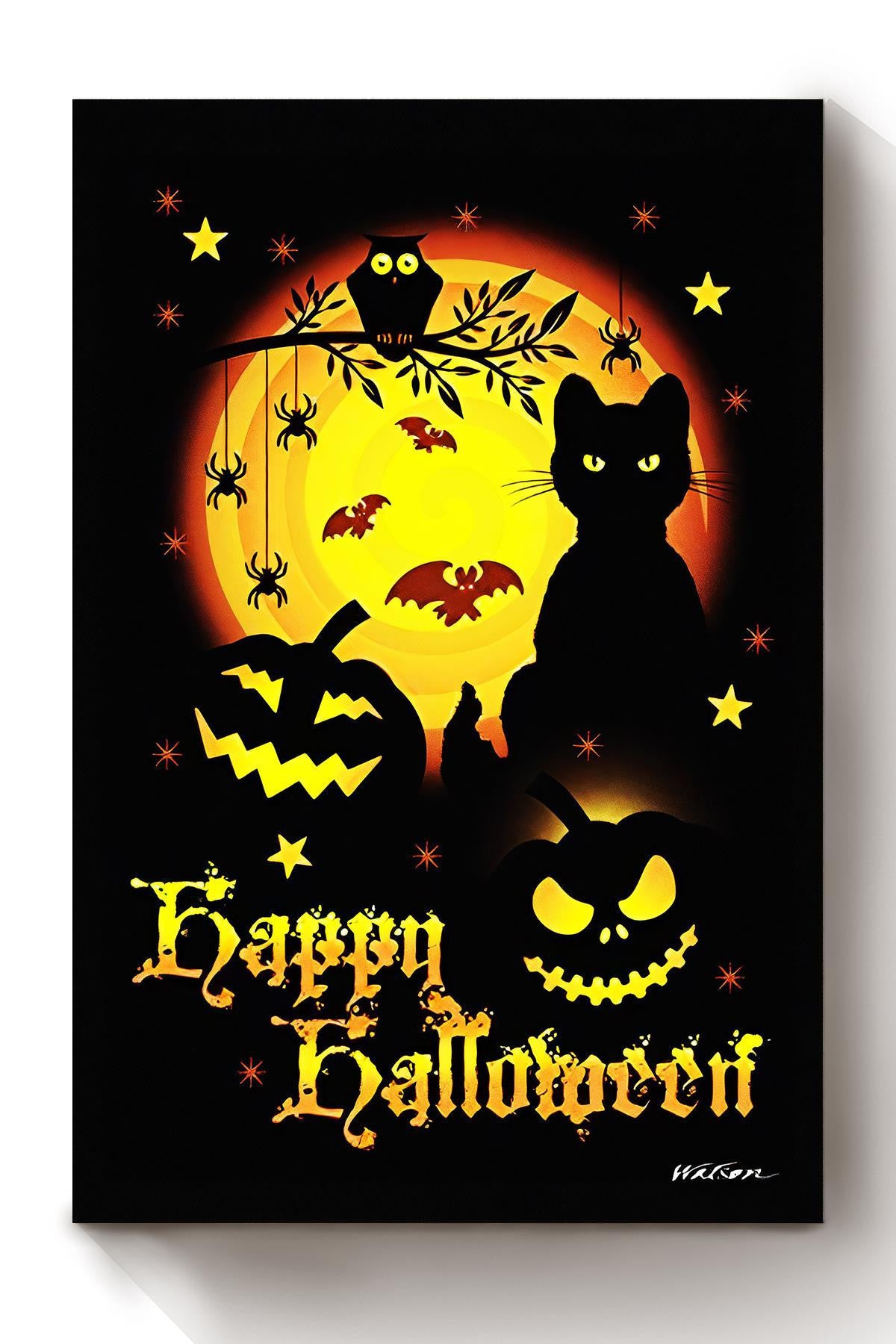Happy Halloween Halloween Wall Art Gift For Halloween Decor Cat Lover Kitten Foster Canvas Framed Prints, Canvas