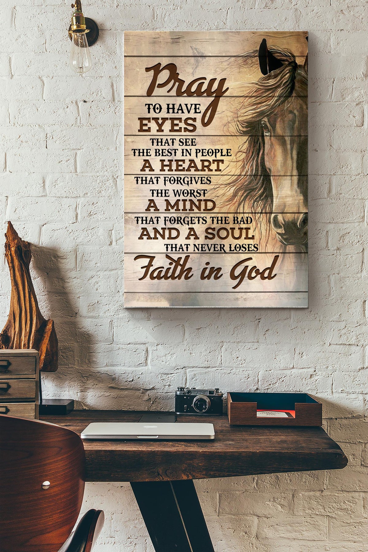 Faith In God Poster - Quote Wall Art - Gift For Horse Rider, God Worshiper, Religious Person Canvas Gallery Wrapped Canvas Framed Gift Idea Framed Prints, Canvas