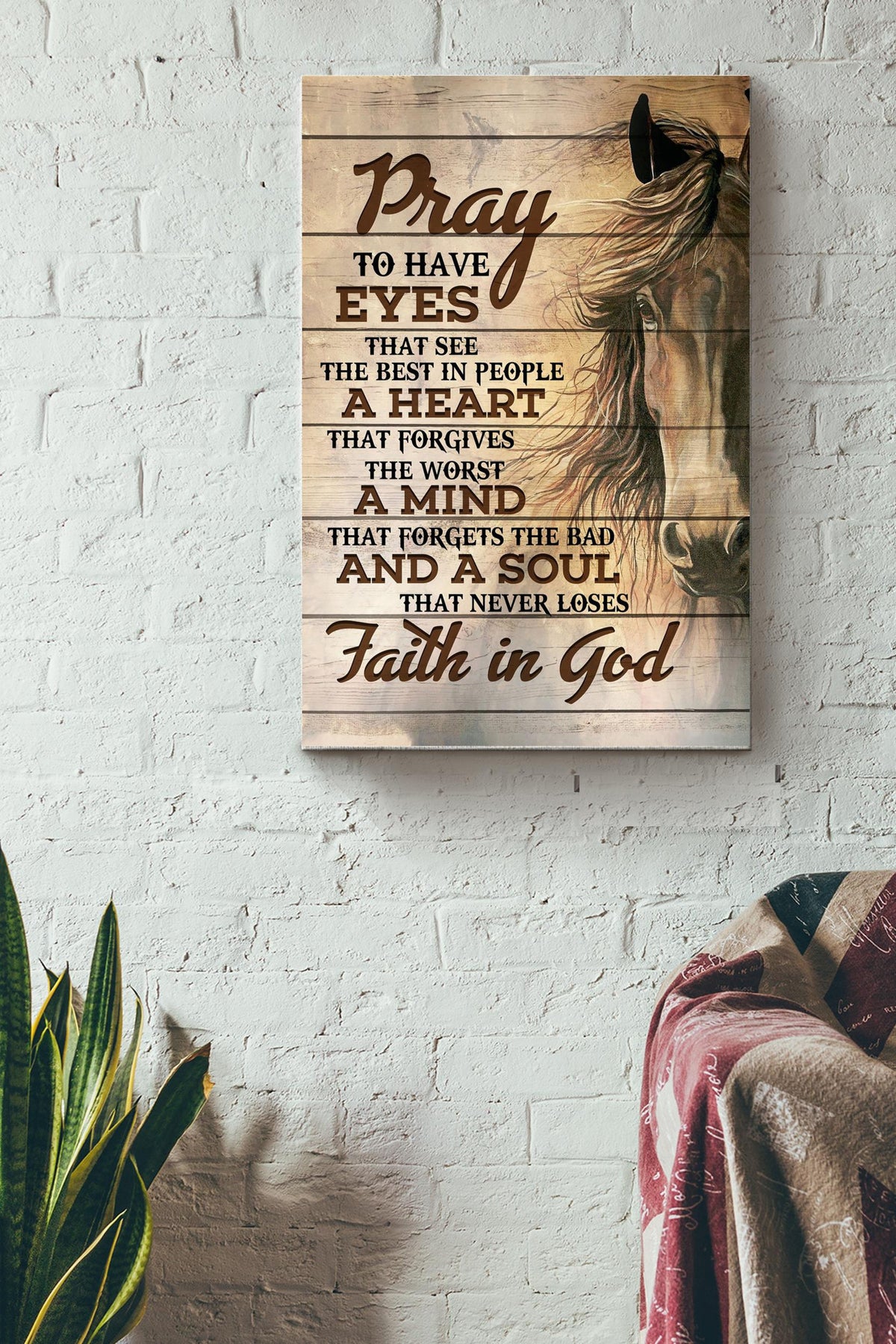Faith In God Poster - Quote Wall Art - Gift For Horse Rider, God Worshiper, Religious Person Canvas Gallery Wrapped Canvas Framed Gift Idea Framed Prints, Canvas