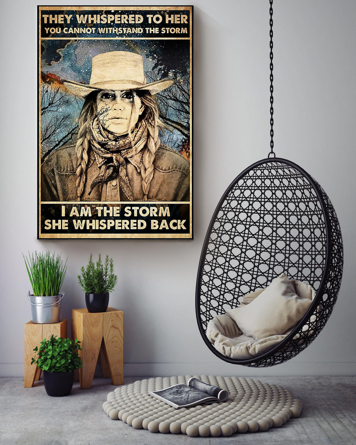 Cowgirl They Whispered To Her Motivation Quote Wall Art Gift For Girl Woman's Day 05 Canvas Framed Prints, Canvas