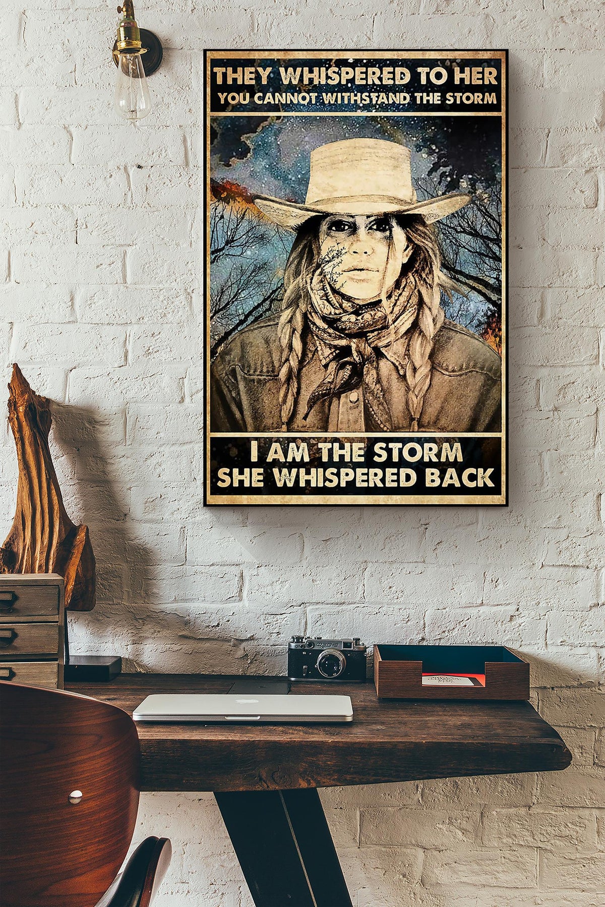 Cowgirl They Whispered To Her Motivation Quote Wall Art Gift For Girl Woman's Day 05 Canvas Framed Prints, Canvas