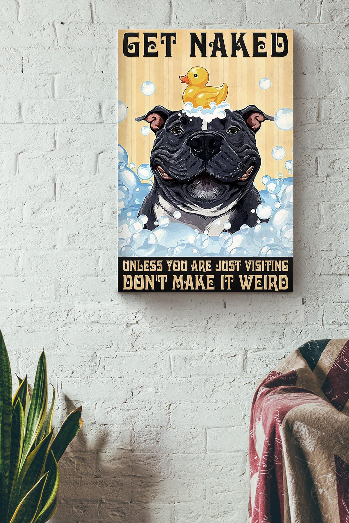 Get Naked Funny Meme Boxer In Bath Gift For Bathroom Decor Housewarming Canvas