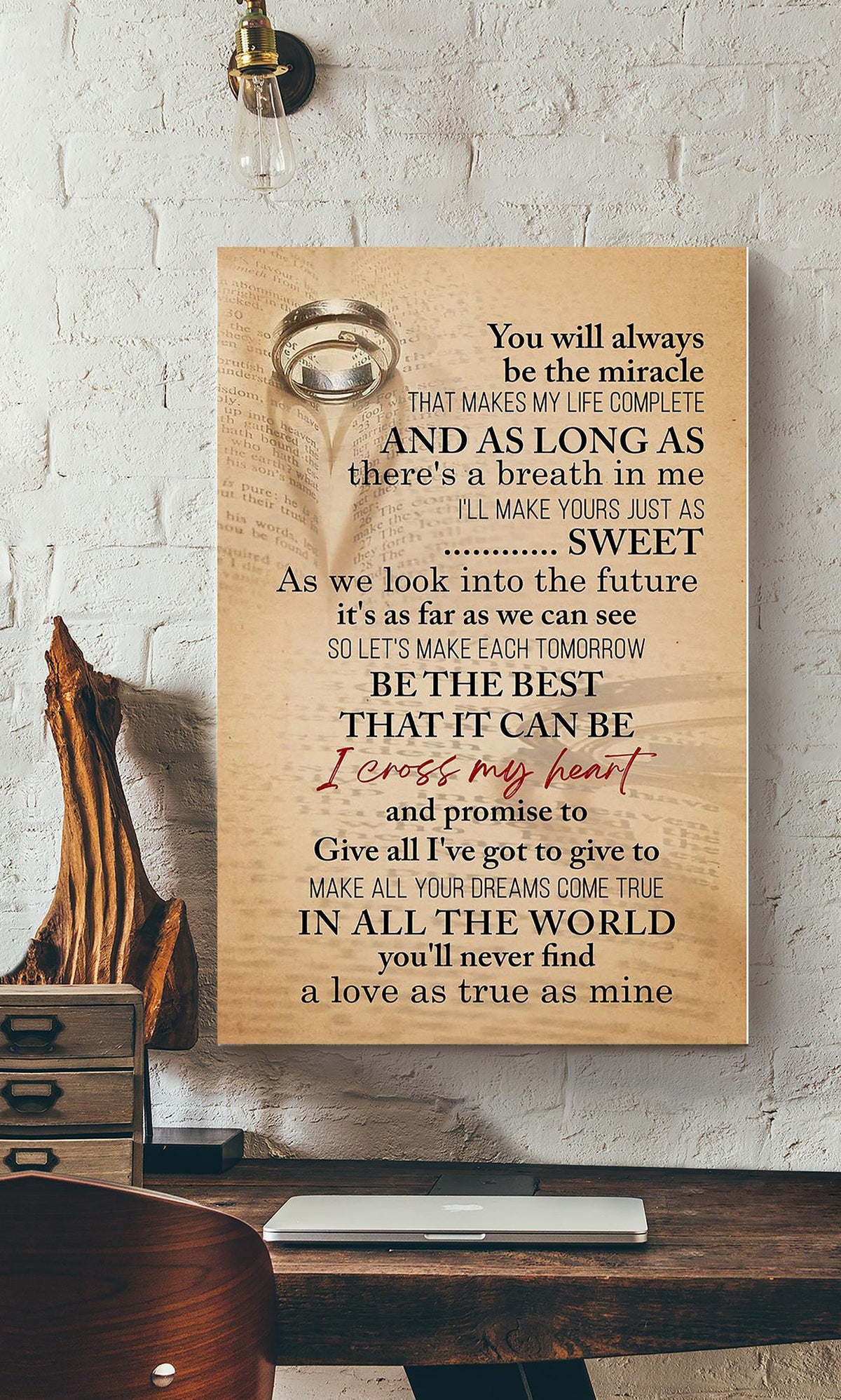 I Cross My Heart Lyrics Wall Art For Couple Soulmate Valentine Canvas Gallery Wrapped Canvas Framed Gift Idea Framed Prints, Canvas