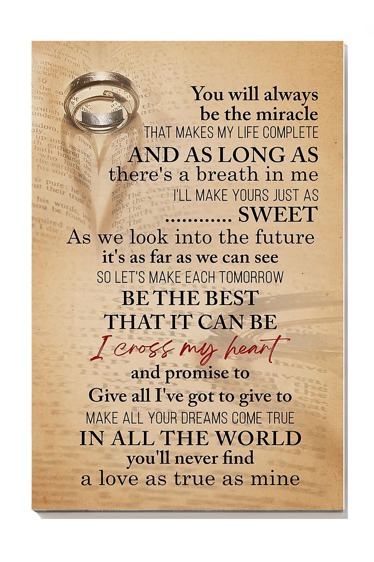 I Cross My Heart Lyrics Wall Art For Couple Soulmate Valentine Canvas Gallery Wrapped Canvas Framed Gift Idea Framed Prints, Canvas
