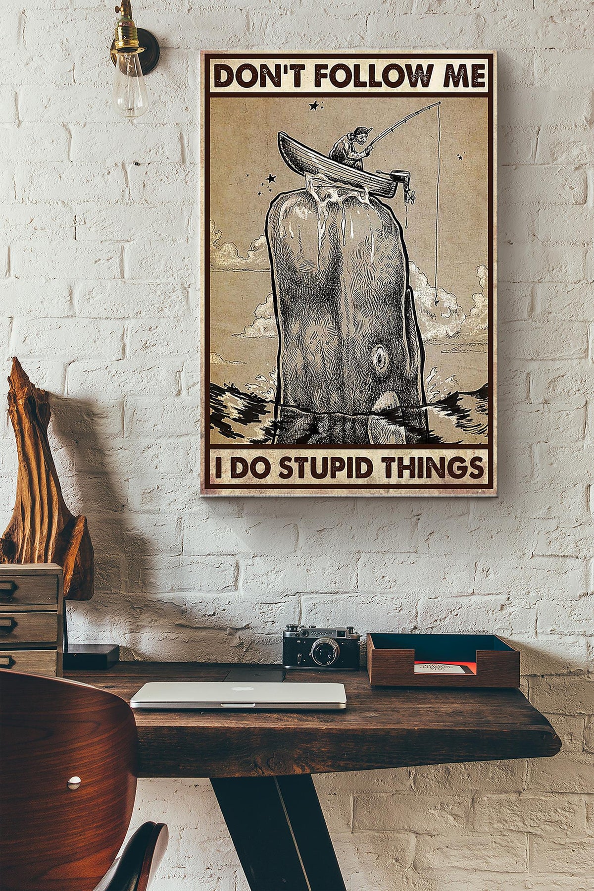 Dont Follow Me I Do Stupid Things Fishing Poster Canvas Gallery Wrapped Canvas Framed Gift Idea
