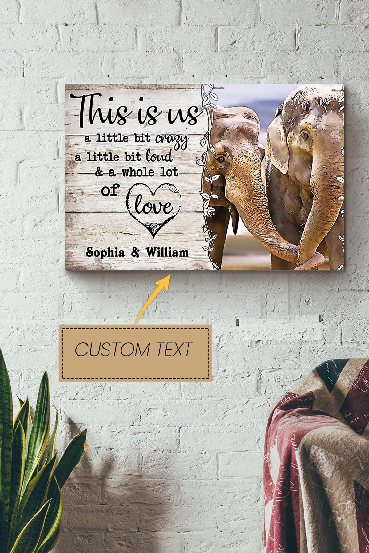 Elephant Couple Personalized Poster - Love Wall Art - Gift For Valentine Day Zoo Decor Elephant Lover Canvas Gallery Wrapped Canvas Framed Gift Idea Framed Prints, Canvas