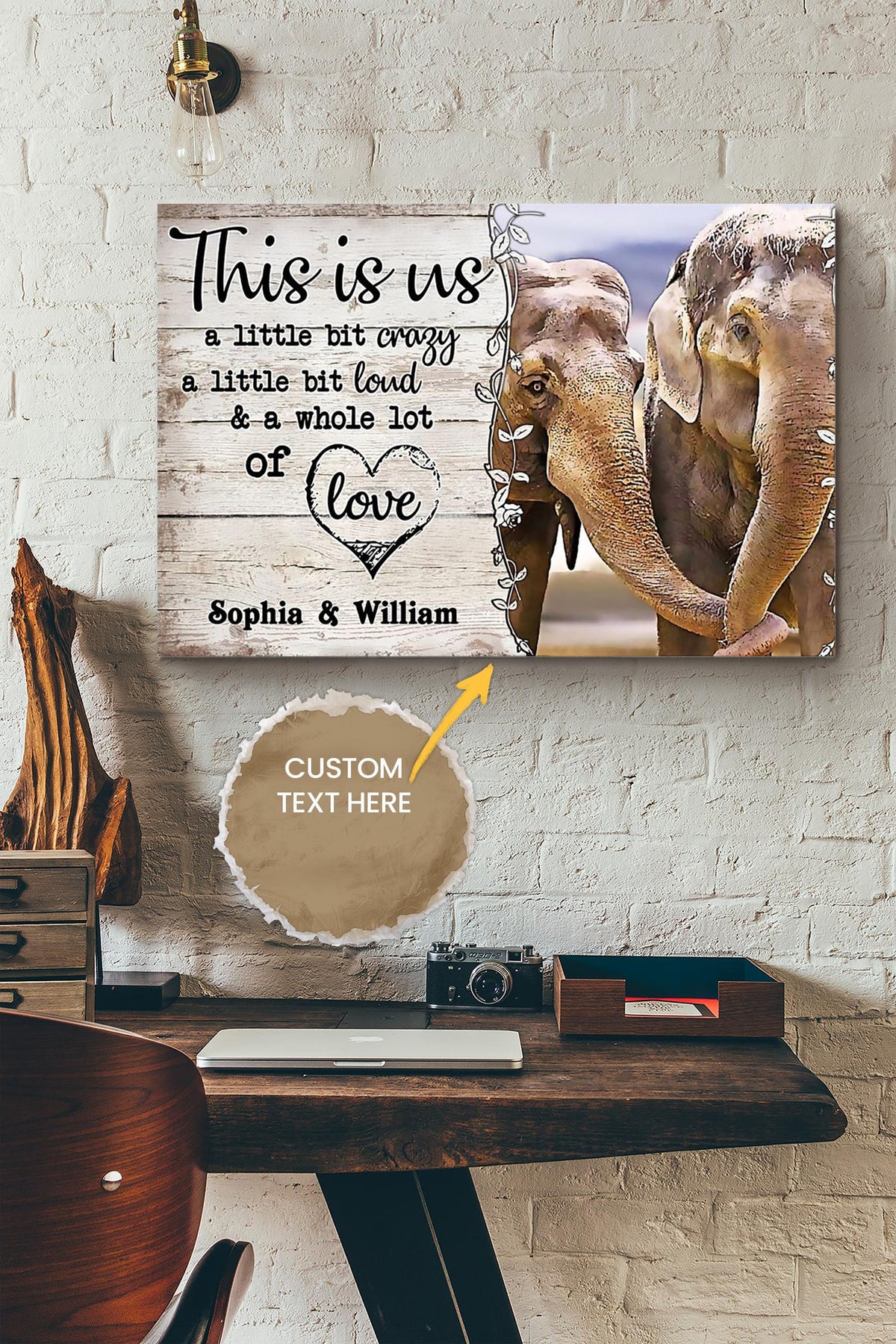 Elephant Couple Personalized Poster - Love Wall Art - Gift For Valentine Day Zoo Decor Elephant Lover Canvas Gallery Wrapped Canvas Framed Gift Idea Framed Prints, Canvas