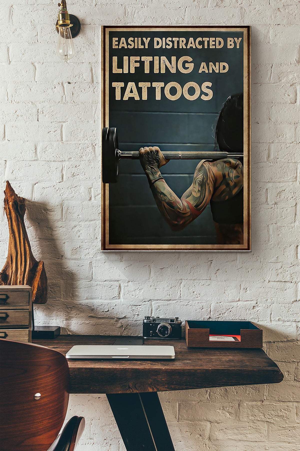 Easily Distracted By Lifting And Tattoos Lifting Girl With Tattoo Poster Canvas Gallery Wrapped Canvas Framed Gift Idea