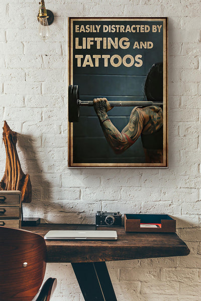 Easily Distracted By Lifting And Tattoos Lifting Girl With Tattoo Poster Canvas Gallery Wrapped Canvas Framed Gift Idea