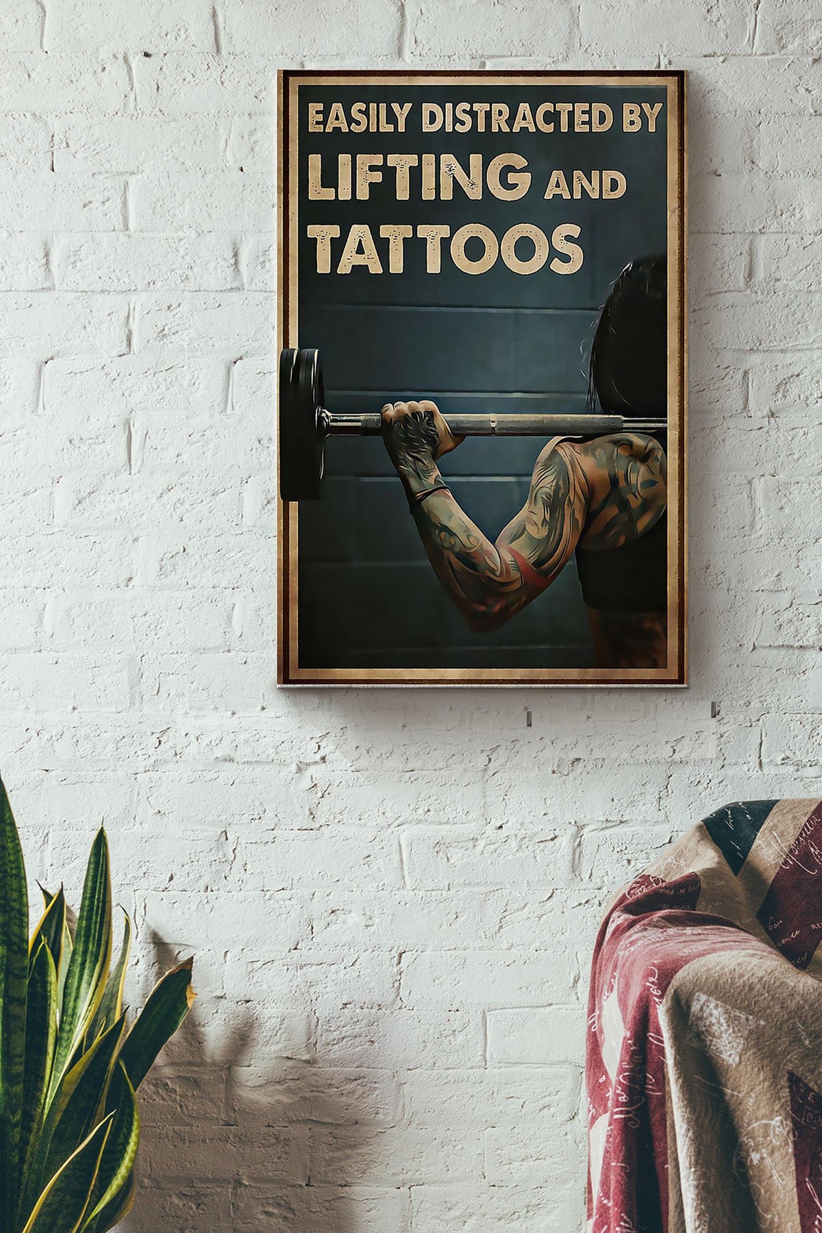 Easily Distracted By Lifting And Tattoos Lifting Girl With Tattoo Poster Canvas Gallery Wrapped Canvas Framed Gift Idea