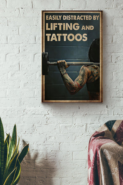 Easily Distracted By Lifting And Tattoos Lifting Girl With Tattoo Poster Canvas Gallery Wrapped Canvas Framed Gift Idea