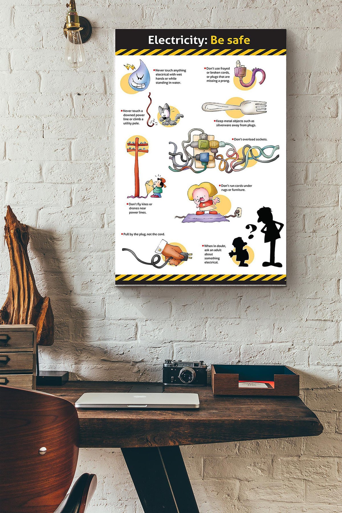 Electricity Be Safe Be Careful With Electric Poster Canvas Gallery Wrapped Canvas Framed Gift Idea
