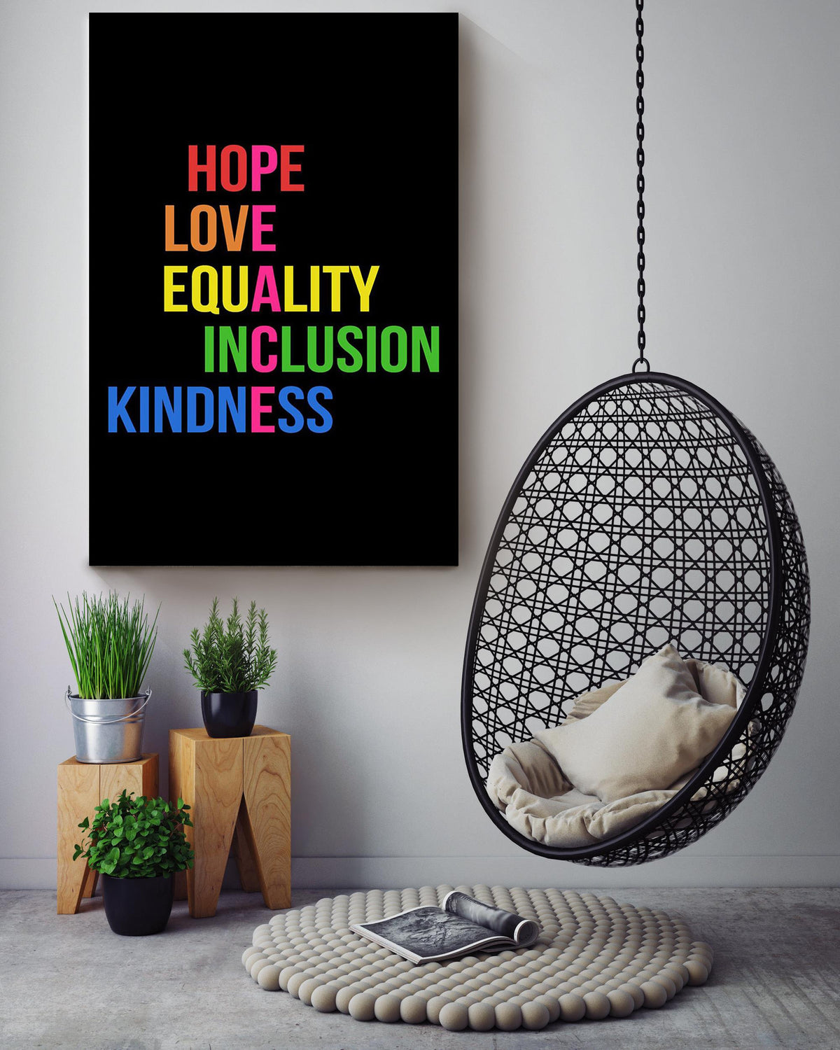 Hope Love Peace Equality Inclusion Kindness Equality Wall Art For Home Classroom Kids Room Decor Canvas Gallery Wrapped Canvas Framed Gift Idea Framed Prints, Canvas