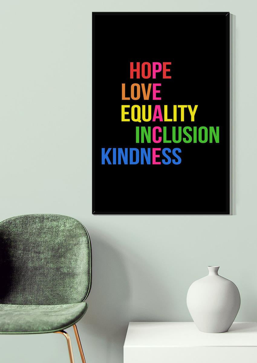 Hope Love Peace Equality Inclusion Kindness Equality Wall Art For Home Classroom Kids Room Decor Canvas Gallery Wrapped Canvas Framed Gift Idea Framed Prints, Canvas