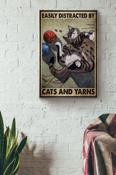 Easily Distracted By Cats And Yarns Gift For Cat Lover Cat Mom Canvas