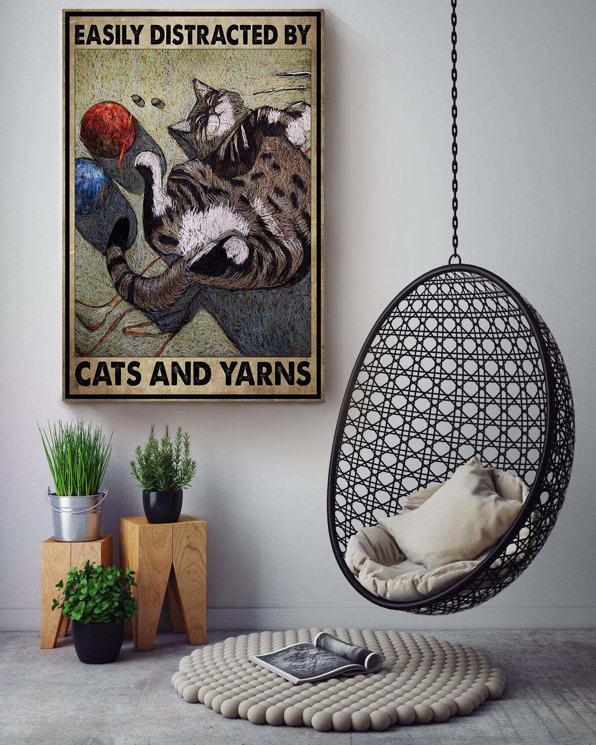 Easily Distracted By Cats And Yarns Gift For Cat Lover Cat Mom Canvas