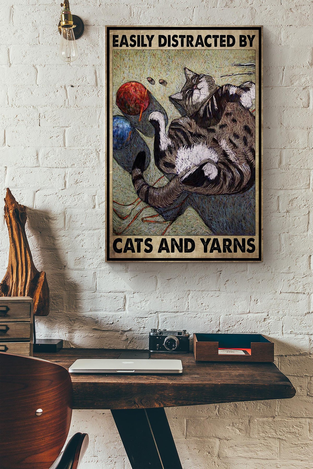 Easily Distracted By Cats And Yarns Gift For Cat Lover Cat Mom Canvas