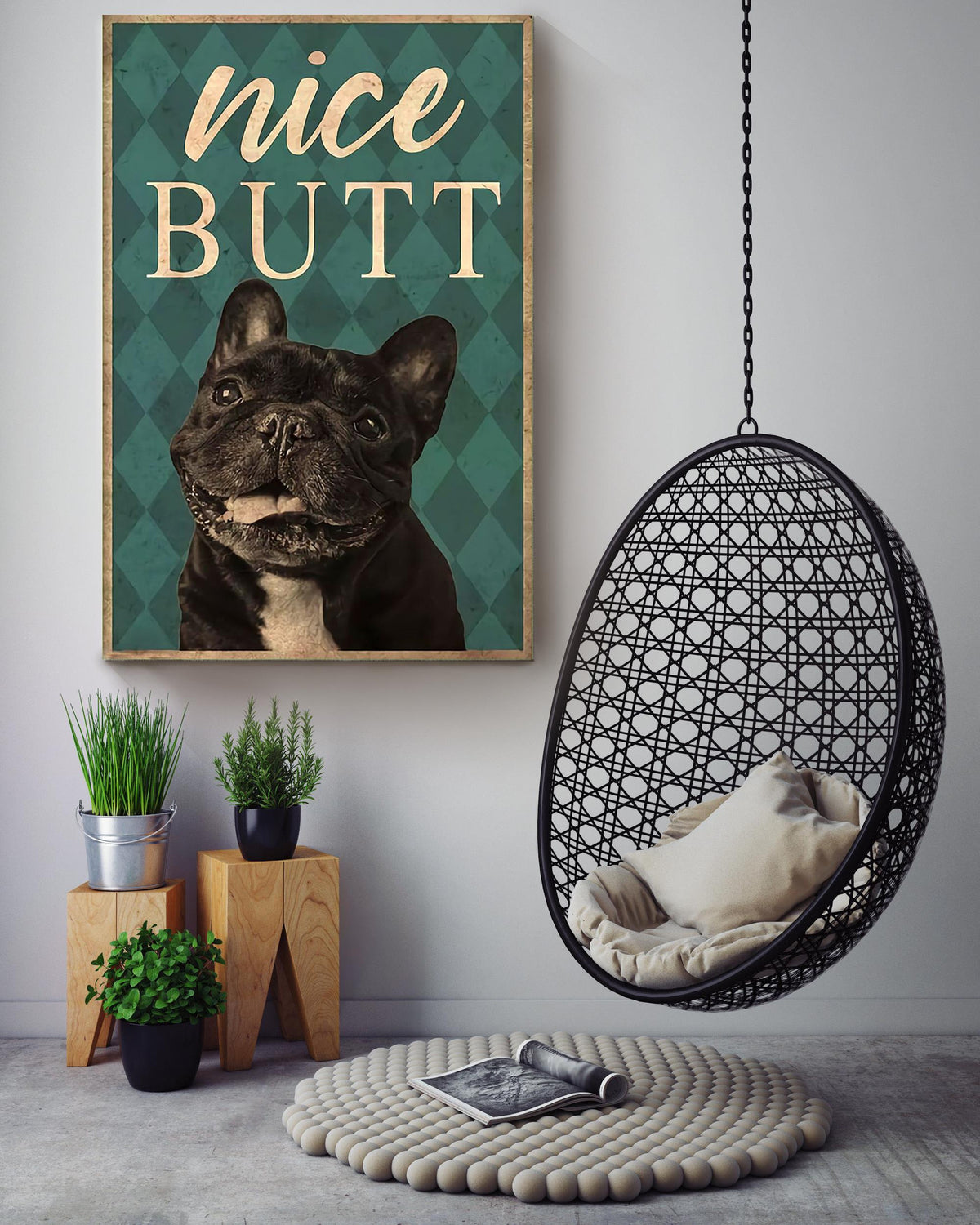 Funny Bulldog Nice Bum Vintage Retro Gift For Dog Lover Canvas