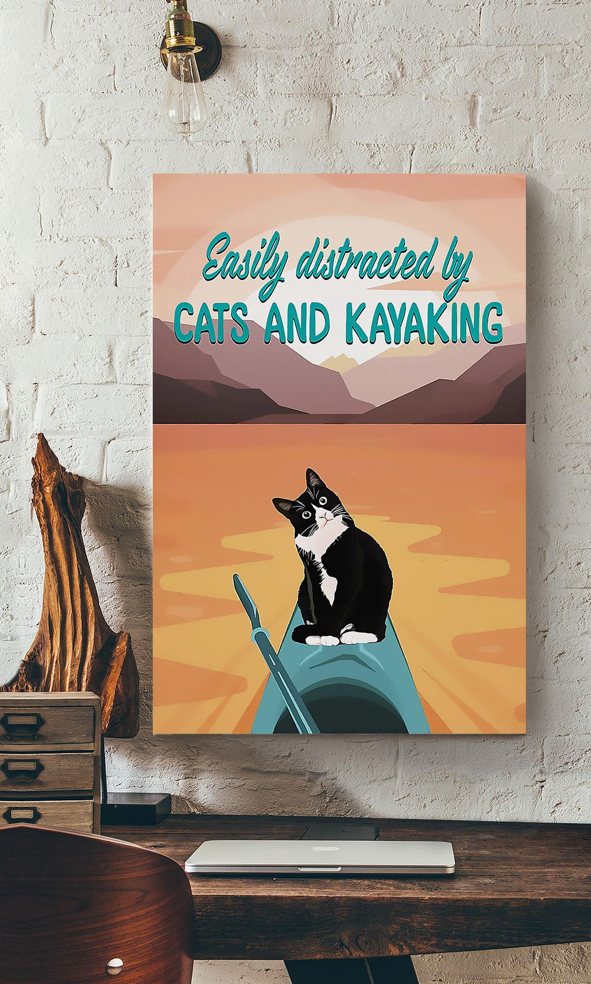 Easily Distracted By Cats And Kayaking Cute Cat Wall Art For Home Decor Housewarming Canvas Gallery Wrapped Canvas Framed Gift Idea Framed Prints, Canvas