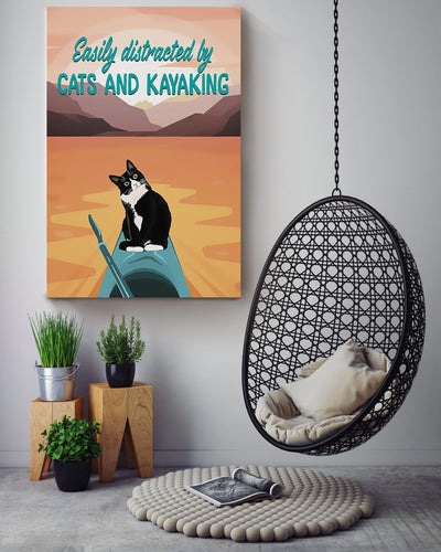 Easily Distracted By Cats And Kayaking Cute Cat Wall Art For Home Decor Housewarming Canvas Gallery Wrapped Canvas Framed Gift Idea Framed Prints, Canvas