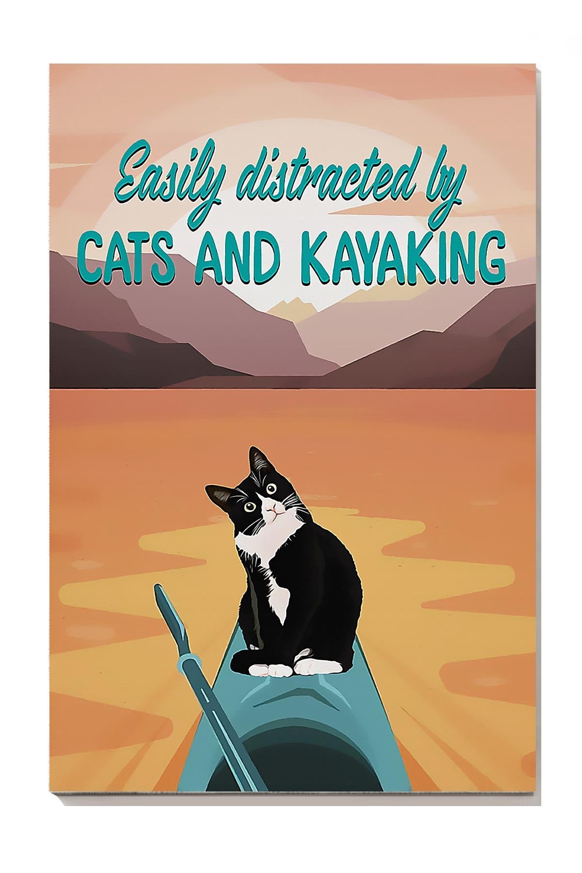 Easily Distracted By Cats And Kayaking Cute Cat Wall Art For Home Decor Housewarming Canvas Gallery Wrapped Canvas Framed Gift Idea Framed Prints, Canvas