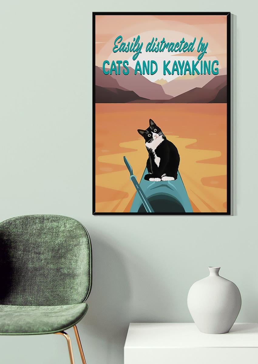 Easily Distracted By Cats And Kayaking Cute Cat Wall Art For Home Decor Housewarming Canvas Gallery Wrapped Canvas Framed Gift Idea Framed Prints, Canvas