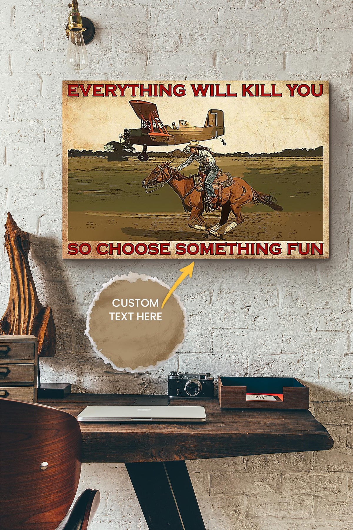 Cowboy Everything Will Kill You Choose Something Fun Poster - Animal Wall Art - Gift For Horse Lover Horse Rider Cowboy Farmhouse Decor Canvas Gallery Wrapped Canvas Framed Gift Idea Framed Prints, Canvas