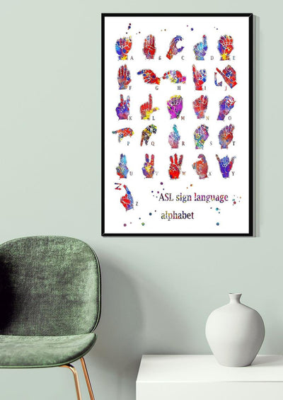 Als Sign Language Alphabet Wall Art Gift For Als Patient Canvas Gallery Wrapped Canvas Framed Gift Idea Framed Prints, Canvas