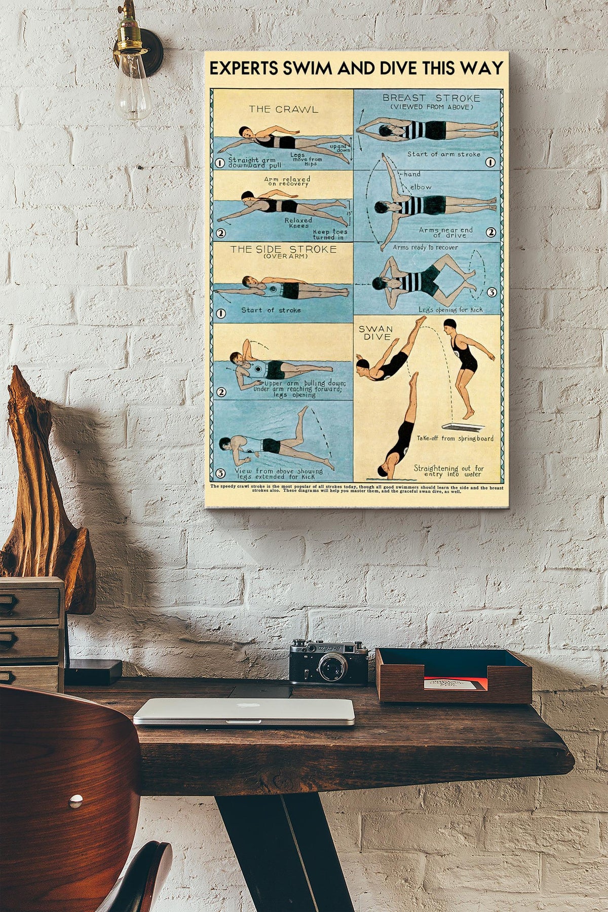 Experts Swim And Dive This Way Swimming Poster - Sport Wall Art - Gift For Swimmer Athletes Sportman Sportwoman Canvas Gallery Wrapped Canvas Framed Gift Idea Framed Prints, Canvas