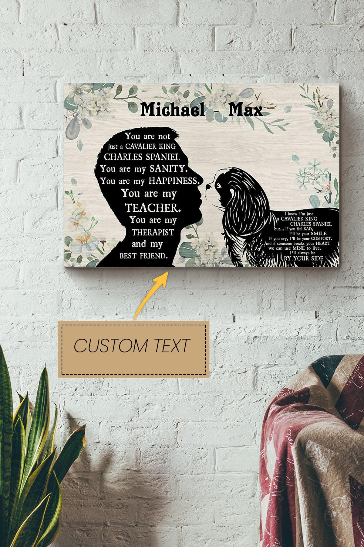 Cavalier King Charles Boy Therapist Best Friend Personalized Poster - Animal Wall Art - Gift For Dog Lover Dog Foster Puppy Fan Canvas Gallery Wrapped Canvas Framed Gift Idea Framed Prints, Canvas