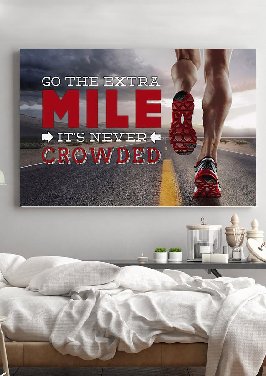 Go Extra Mile It's Never Crowded Motivation Quote Wall Art Gift For Marathon Runner Home Decor Framed Prints, Canvas