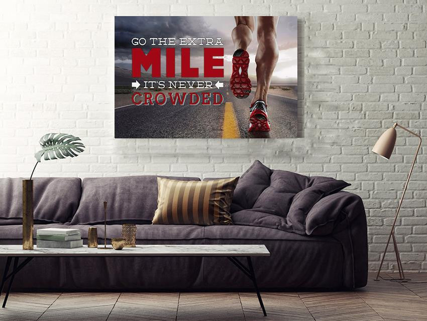 Go Extra Mile It's Never Crowded Motivation Quote Wall Art Gift For Marathon Runner Home Decor Framed Prints, Canvas