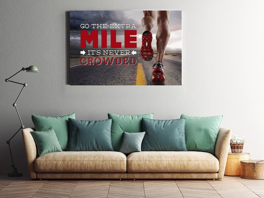 Go Extra Mile It's Never Crowded Motivation Quote Wall Art Gift For Marathon Runner Home Decor Framed Prints, Canvas