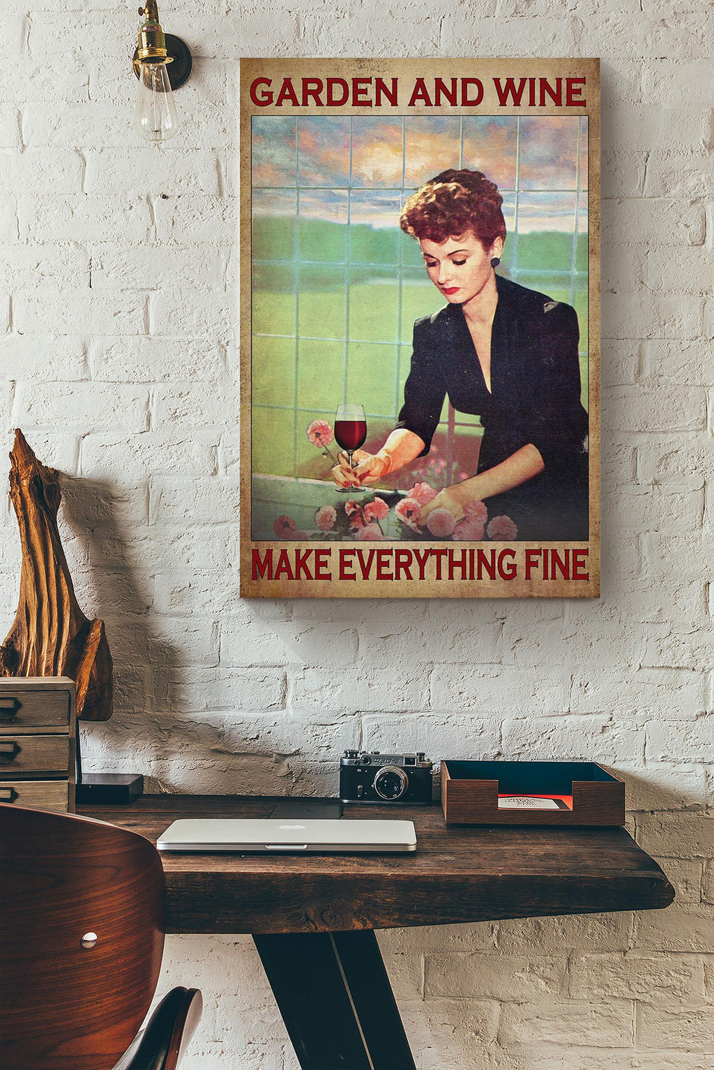 Garden And Wine Make Everything Fine Poster Gardening Wall Art For Home Farmhouse Decor Housewarming Bar Decor Canvas Framed Prints, Canvas