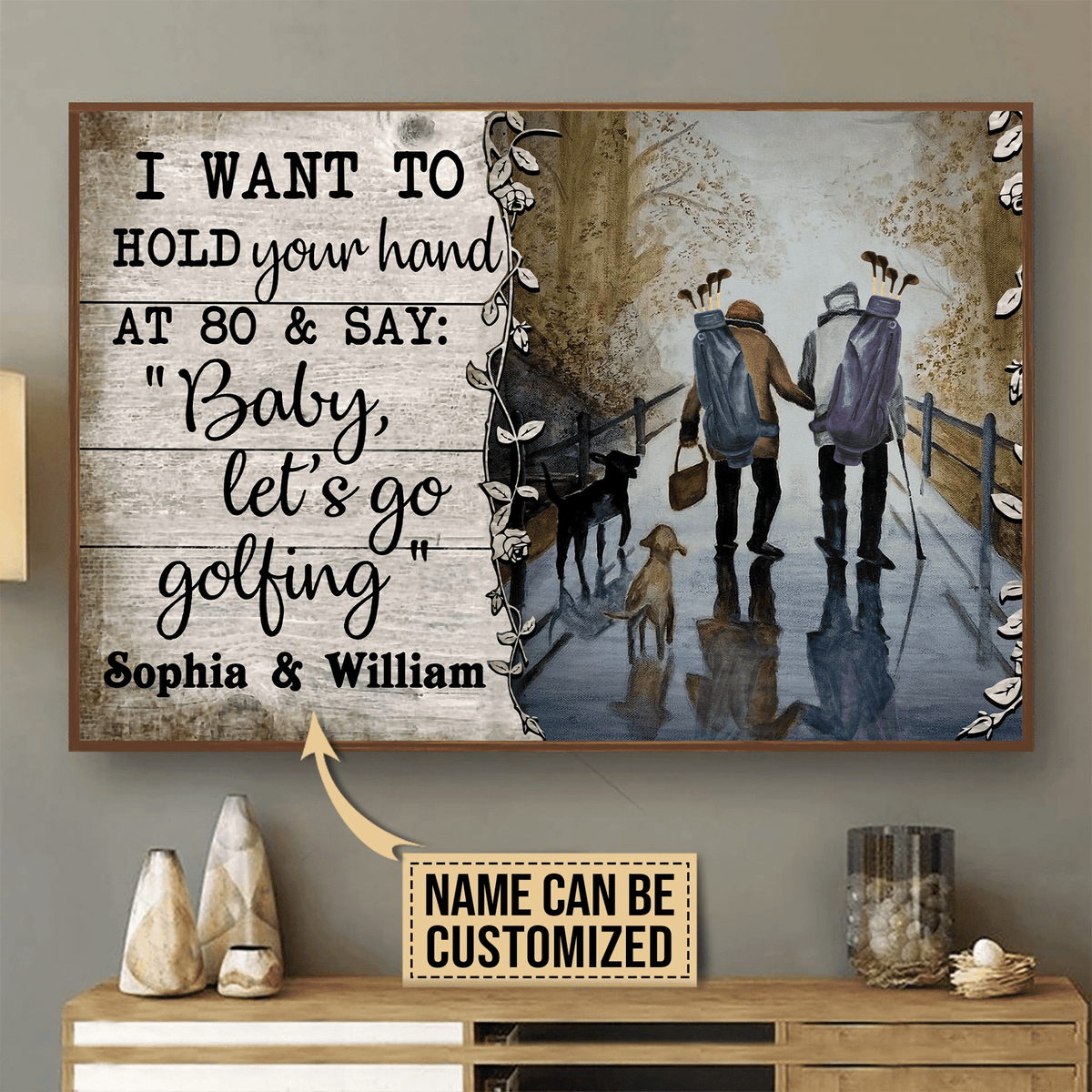 Hold Your Hand Canvas Art At 80 Say Baby Lets Go Golfing Custom Name Personalized Gift For Your Love