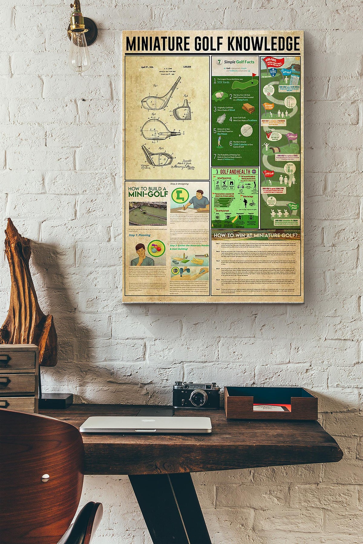 Golf Miniature Golf Knowledge Canvas Gallery Wrapped Canvas Framed Gift Idea