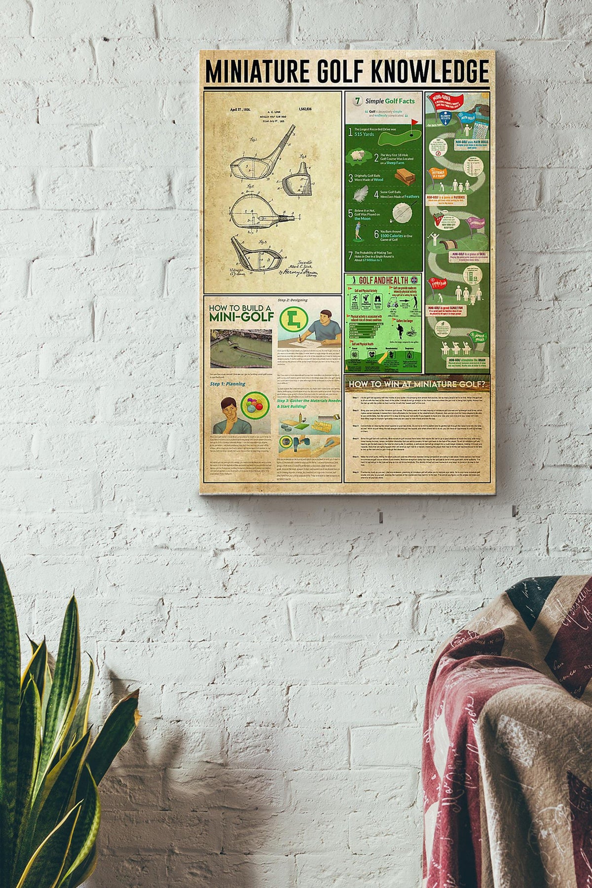 Golf Miniature Golf Knowledge Canvas Gallery Wrapped Canvas Framed Gift Idea