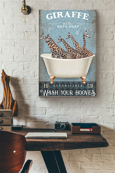 Giraffe In Bath Wash Your Hooves Poster Canvas Gallery Wrapped Canvas Framed Gift Idea