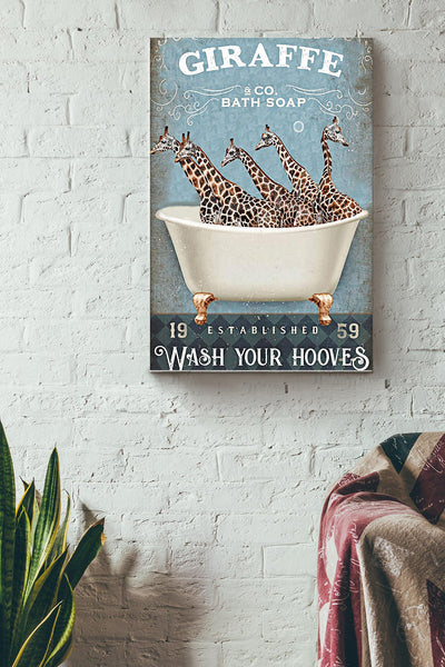 Giraffe In Bath Wash Your Hooves Poster Canvas Gallery Wrapped Canvas Framed Gift Idea