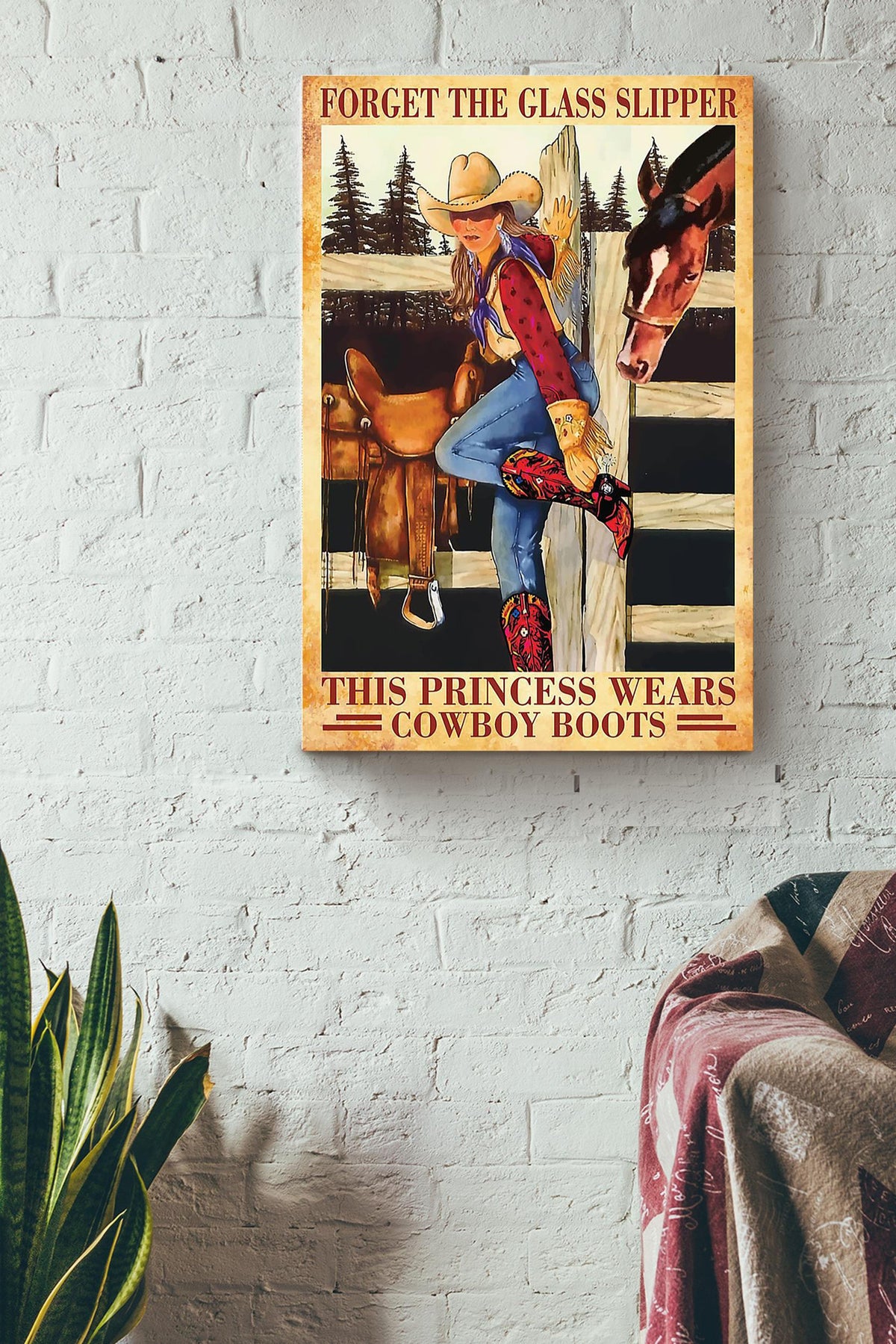 Forget The Glass Slipper Cowgirl Poster Horse Riding Wall Art Cowgirl Cowboy Gift Canvas Framed Prints, Canvas